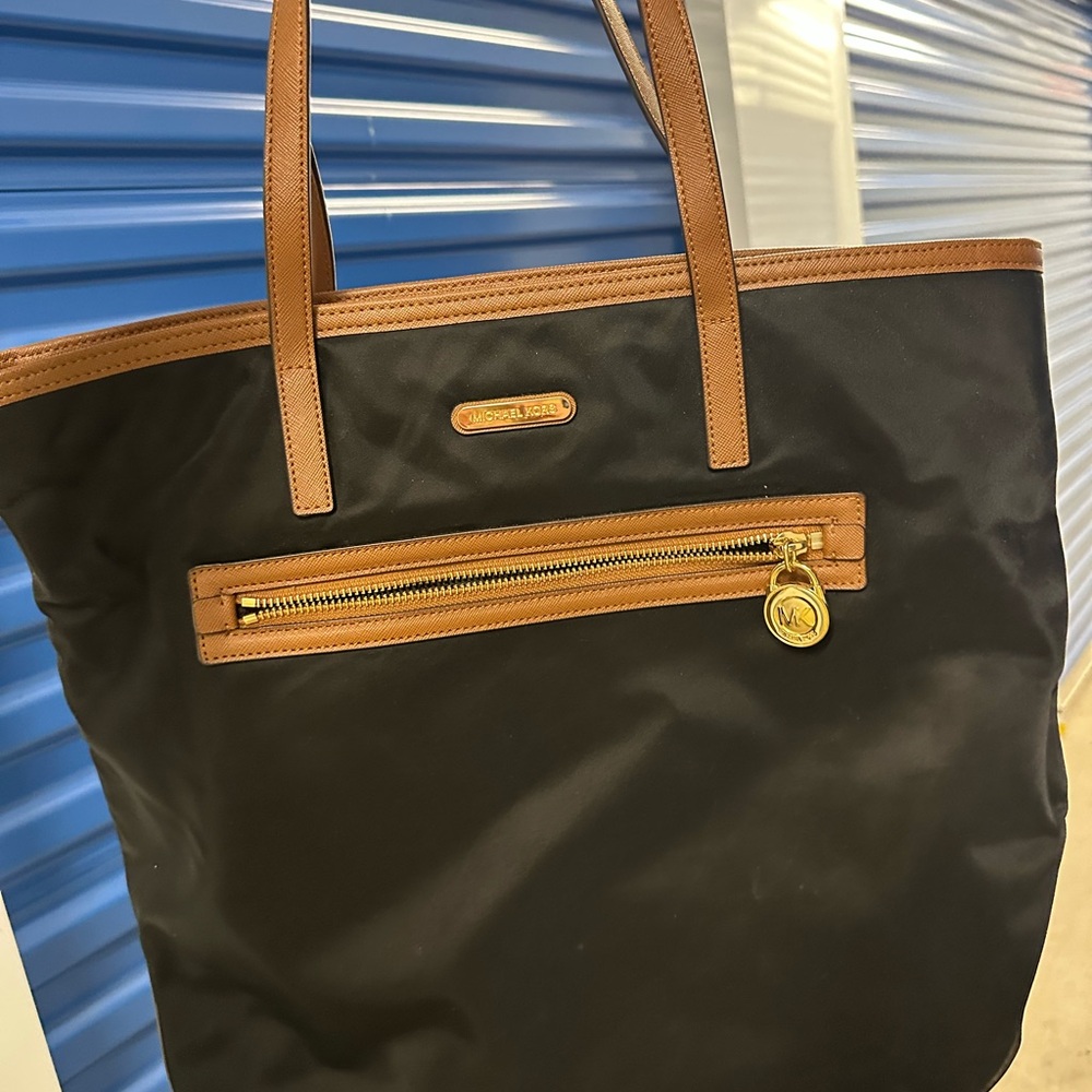 Michael Kors Black and Brown Nylon Leather Tote- like new